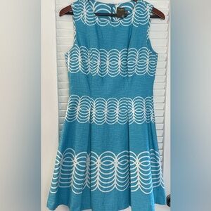Just Taylor 100% cotton blue and white fit and flare dress size 10